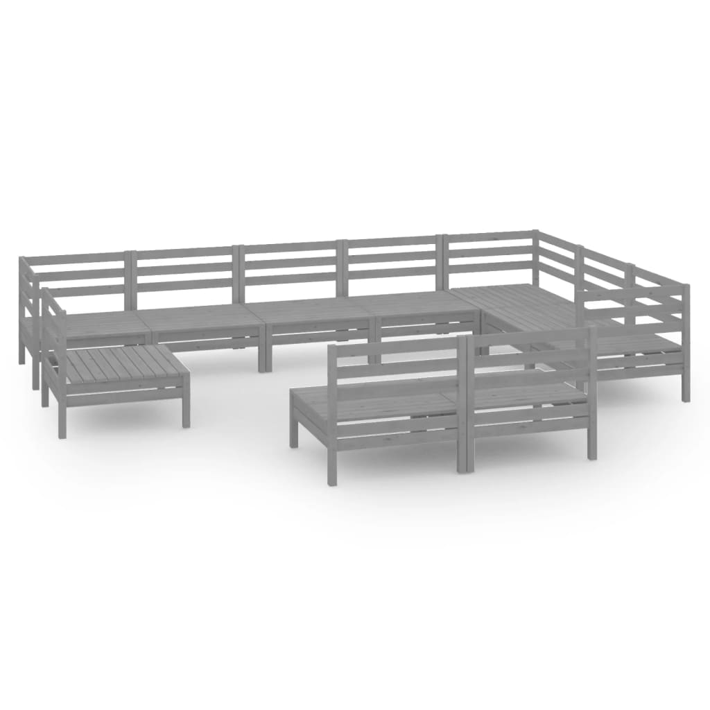 Set Salotto da Giardino 10 pz in Legno Massello di Pino Grigio