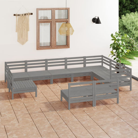 Set Salotto da Giardino 10 pz in Legno Massello di Pino Grigio