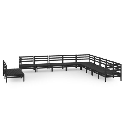 Set Salotto da Giardino 11 pz in Legno Massello di Pino Nero