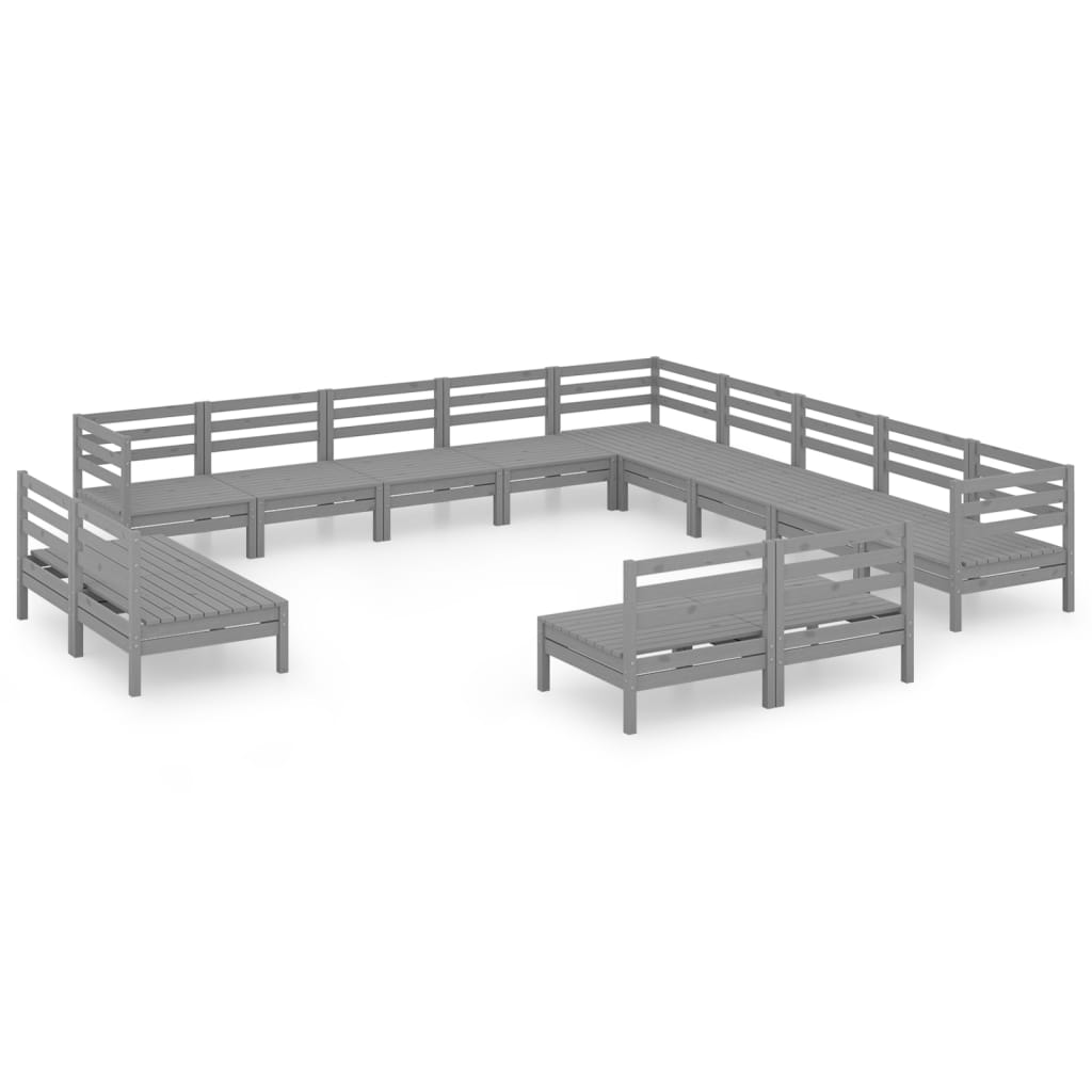 Set Salotto da Giardino 13 pz in Legno Massello di Pino Grigio