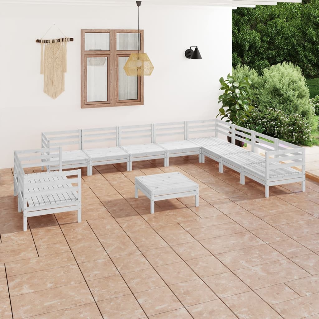 Set Salotto da Giardino 11 pz in Legno Massello di Pino Bianco - homemem39