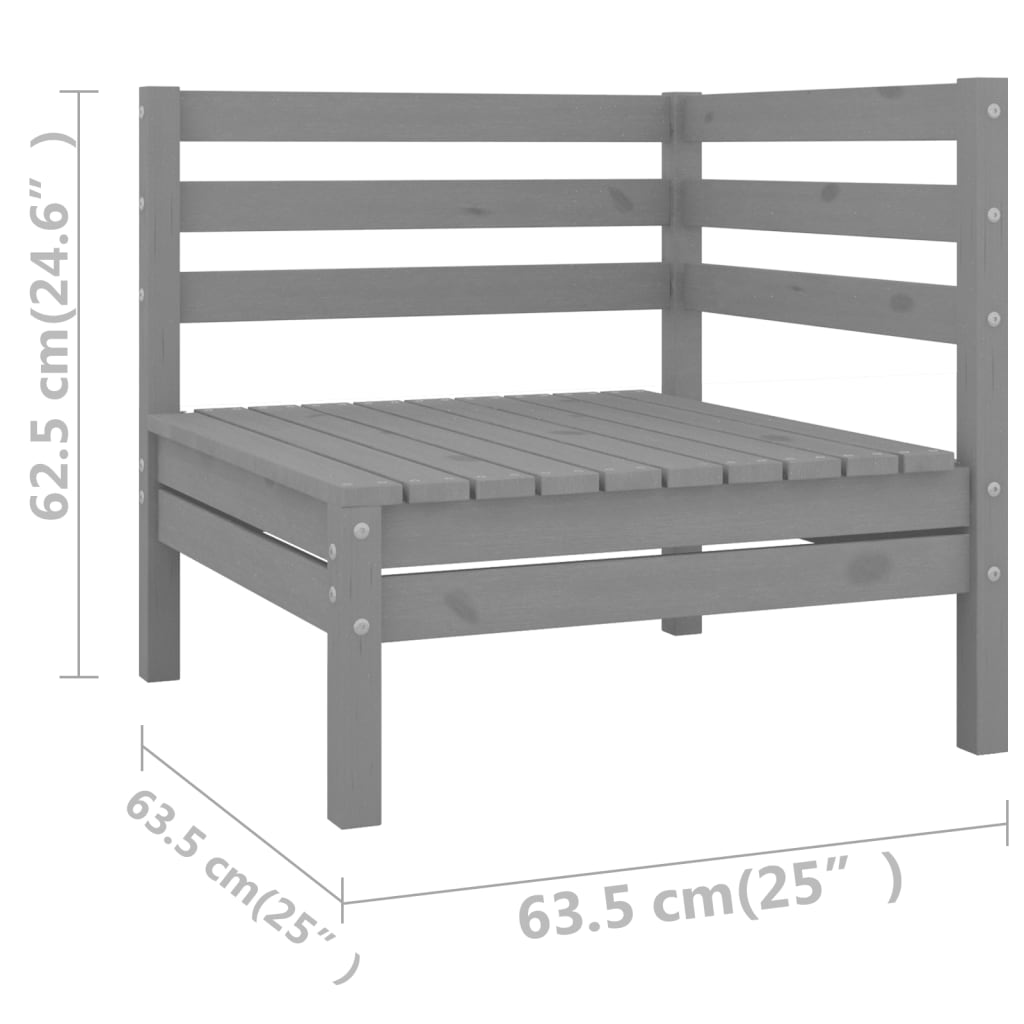 Set Salotto da Giardino 10 pz in Legno Massello di Pino Grigio