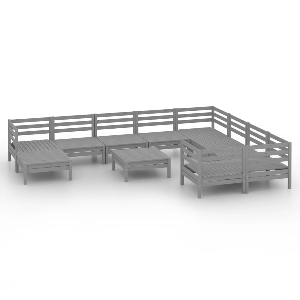 Set Salotto da Giardino 11 pz in Legno Massello di Pino Grigio