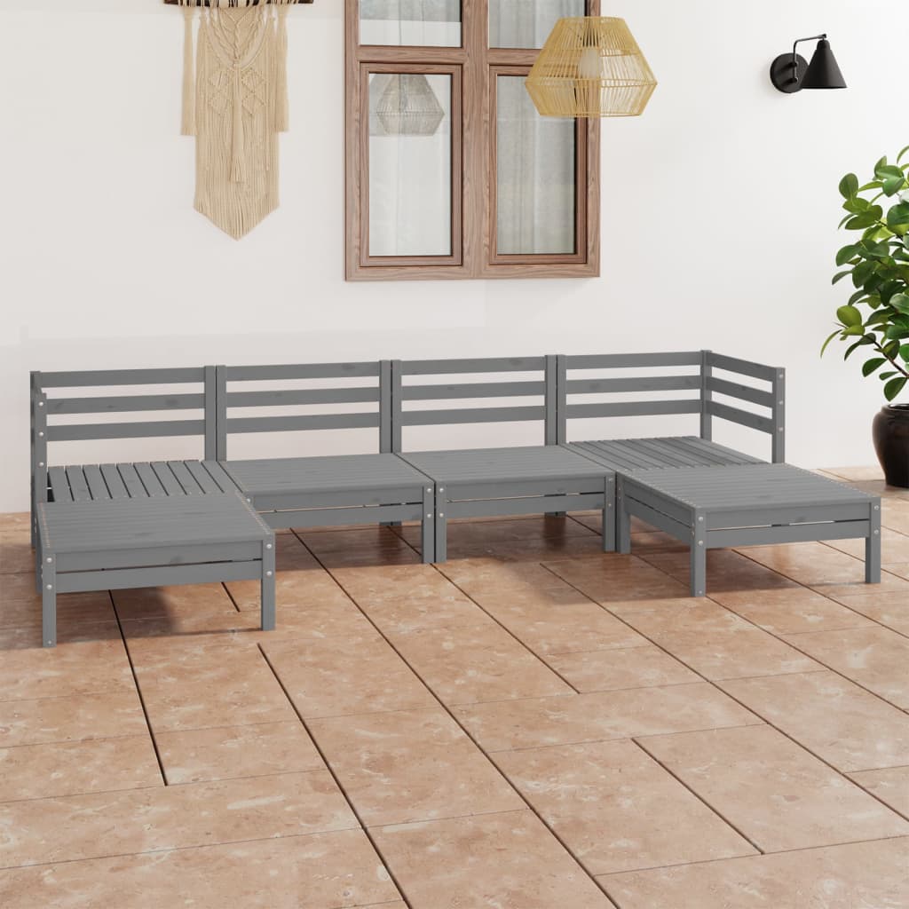 Set Salotto da Giardino 6 pz in Legno Massello di Pino Grigio - homemem39