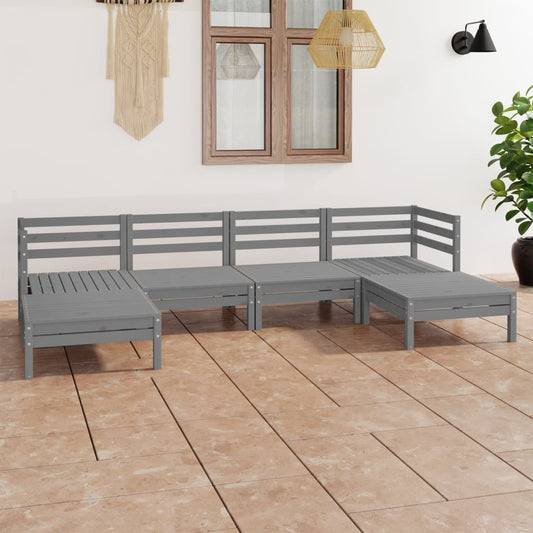 Set Salotto da Giardino 6 pz in Legno Massello di Pino Grigio - homemem39
