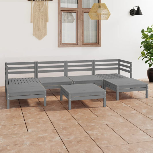 Set Salotto da Giardino 7 pz in Legno Massello di Pino Grigio - homemem39