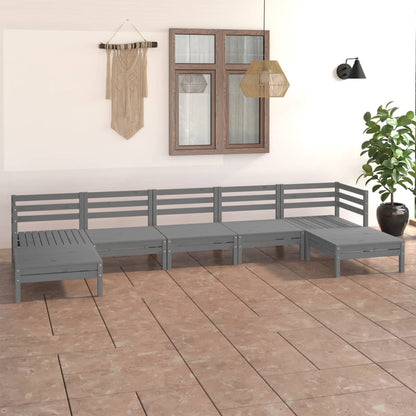 Set Salotto da Giardino 7 pz in Legno Massello di Pino Grigio - homemem39