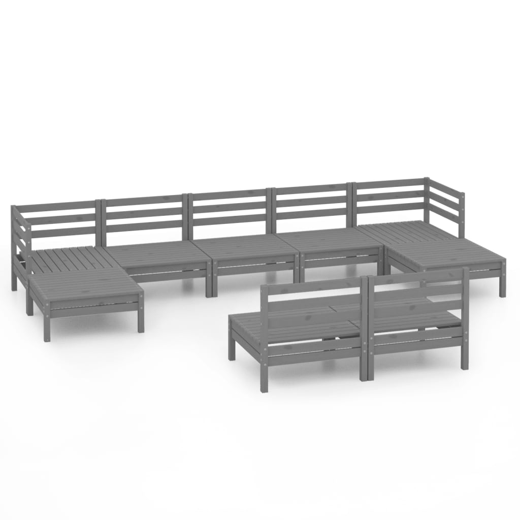 Set Salotto da Giardino 9 pz in Legno Massello di Pino Grigio - homemem39