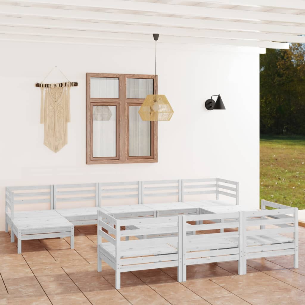 Set Salotto da Giardino 11 pz in Legno Massello di Pino Bianco - homemem39