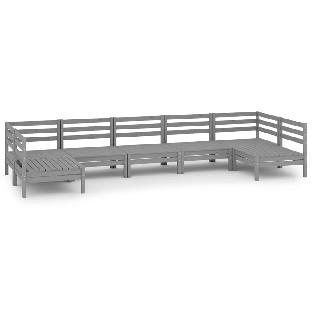 Set Salotto da Giardino 7 pz Grigio in Legno Massello di Pino