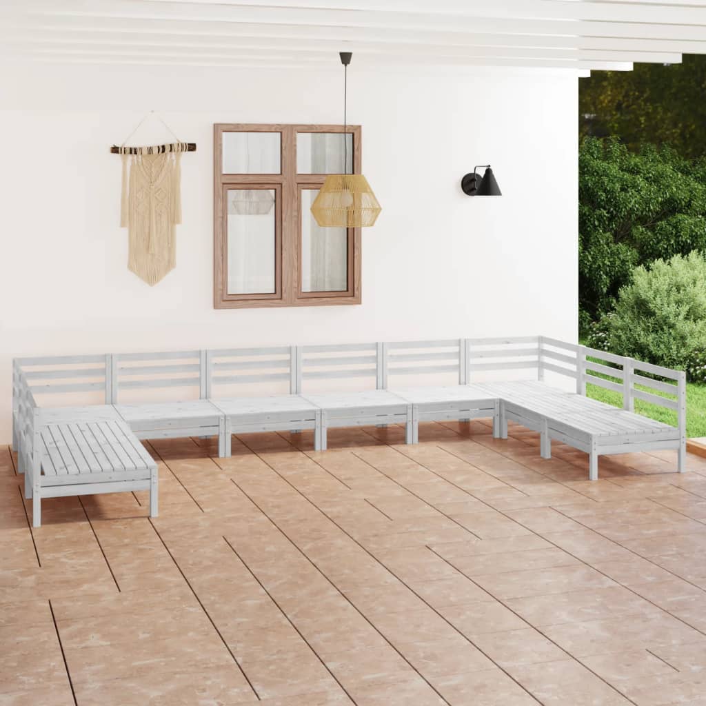 Set Salotto da Giardino 10 pz Bianco in Legno Massello di Pino - homemem39