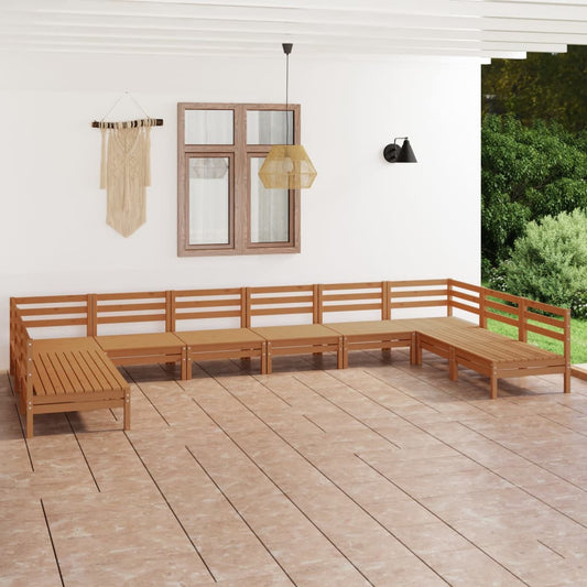 Set Salotto da Giardino 10 pz in Legno Massello di Pino ambra
