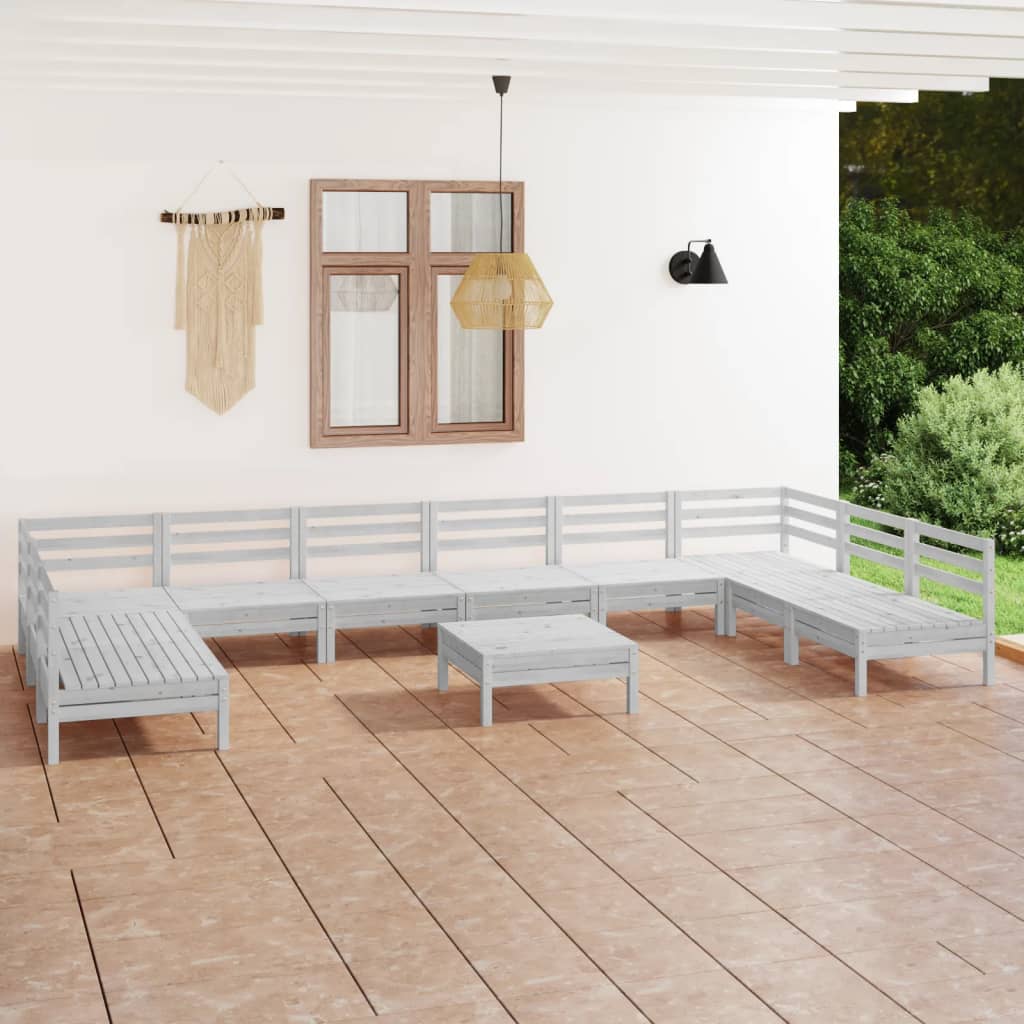 Set Salotto da Giardino 11 pz Bianco in Legno Massello di Pino - homemem39
