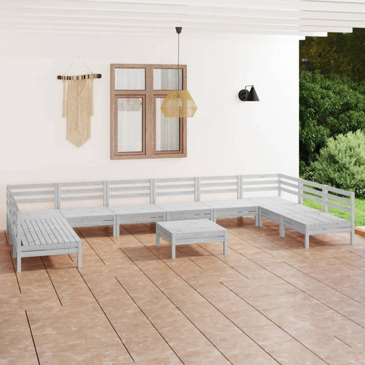 Set Salotto da Giardino 11 pz Bianco in Legno Massello di Pino - homemem39