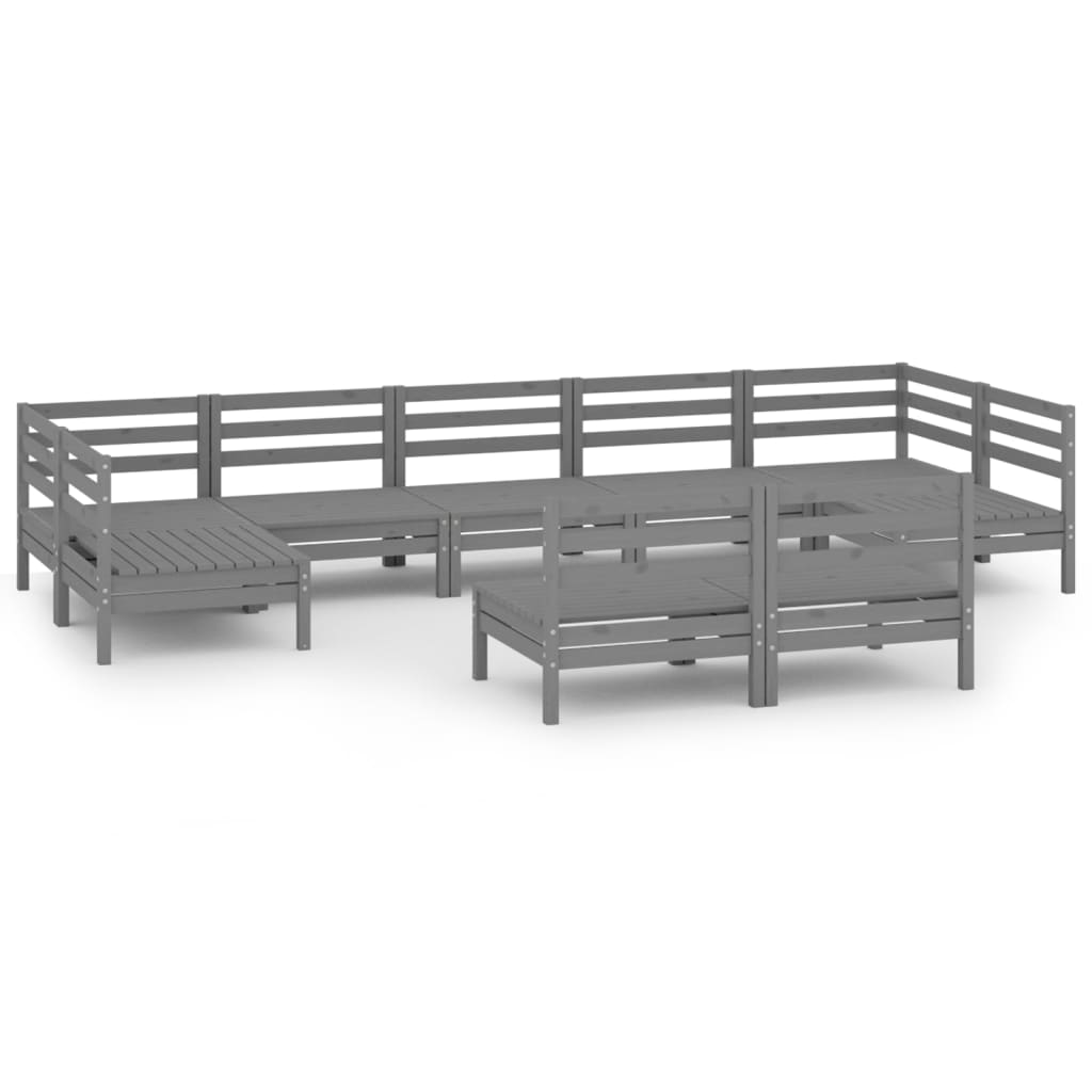 Set Salotto da Giardino 9 pz Grigio in Legno Massello di Pino