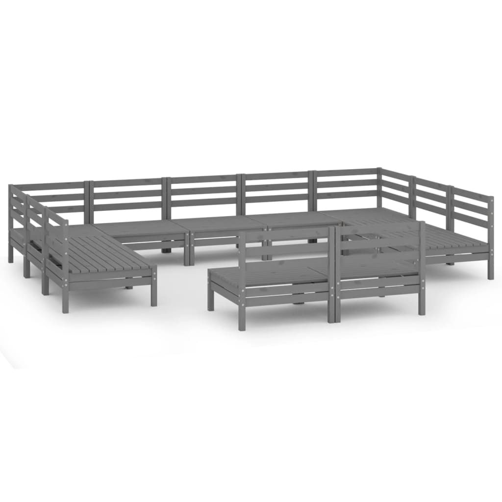 Set Salotto da Giardino 11 pz Grigio in Legno Massello di Pino