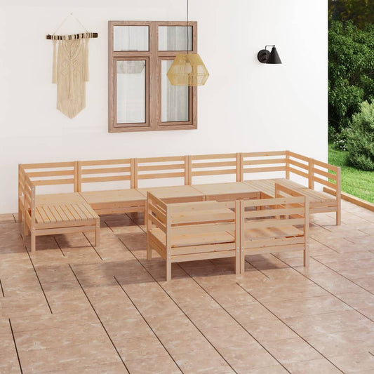 Set Salotto da Giardino 10 pz in Legno Massello di Pino