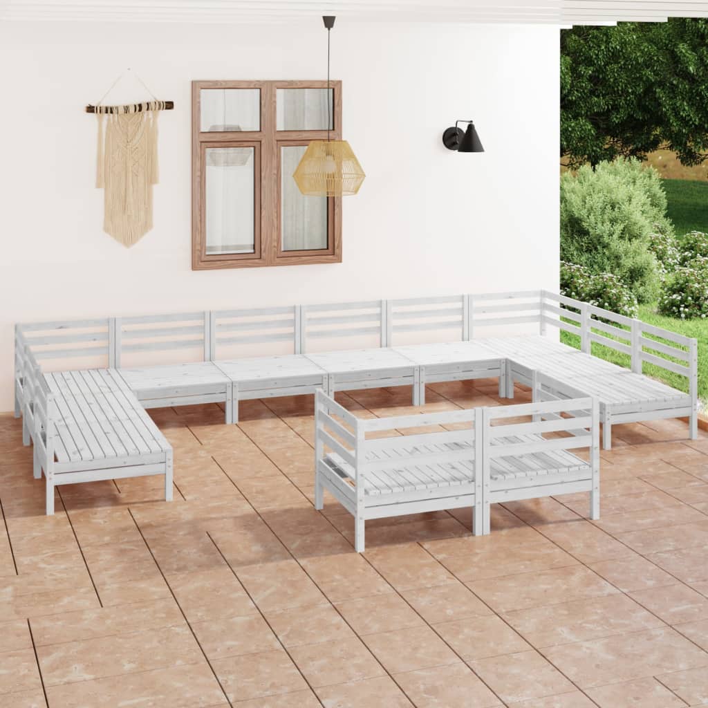 Set Salotto da Giardino 12 pz Bianco in Legno Massello di Pino - homemem39