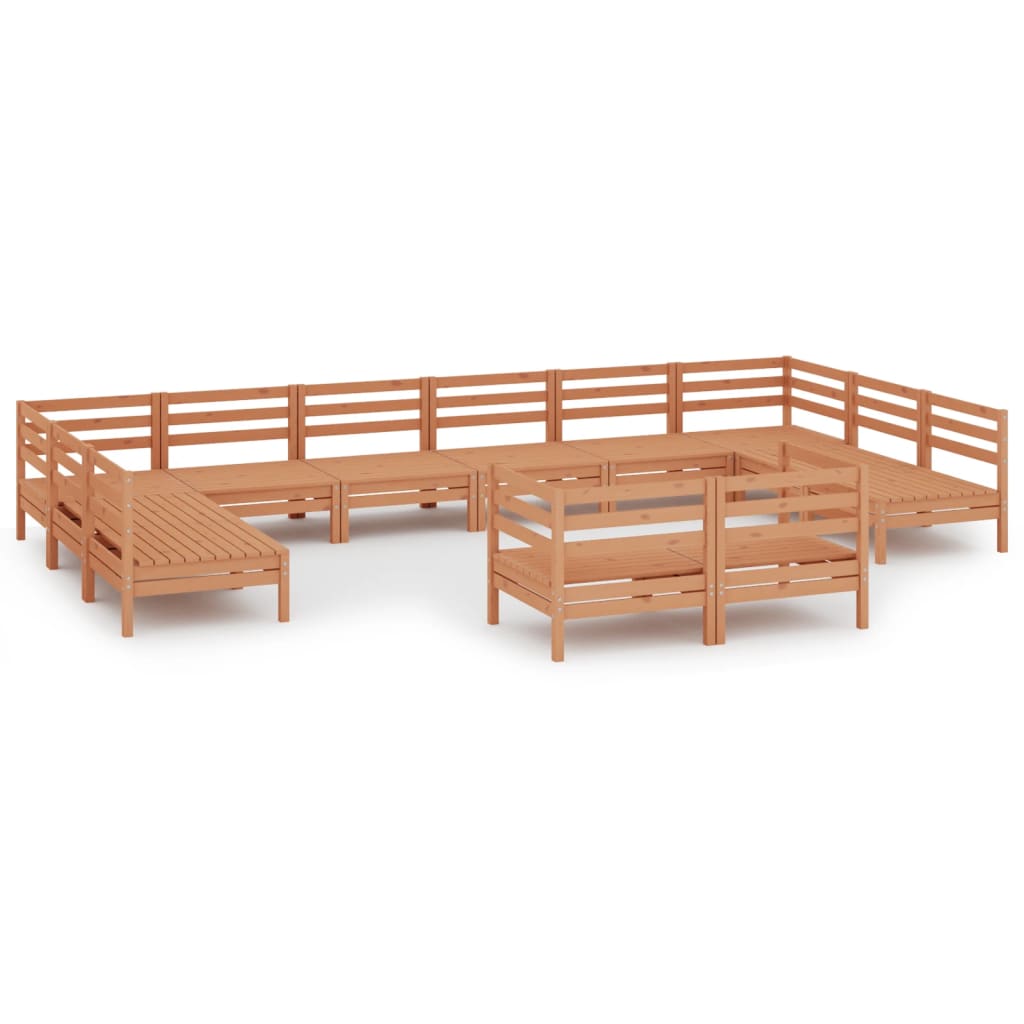 Set Salotto da Giardino 12 pz in Legno Massello di Pino ambra