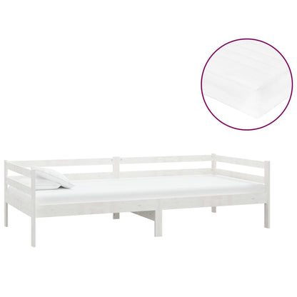 Divano Letto con Materasso 90x200 cm Bianco in Legno di Pino | homemem39