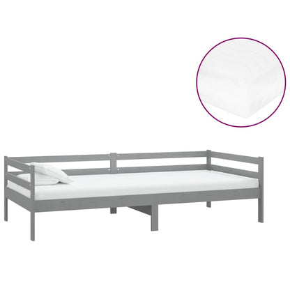 Divano Letto con Materasso 90x200 cm Grigio in Legno di Pino | homemem39