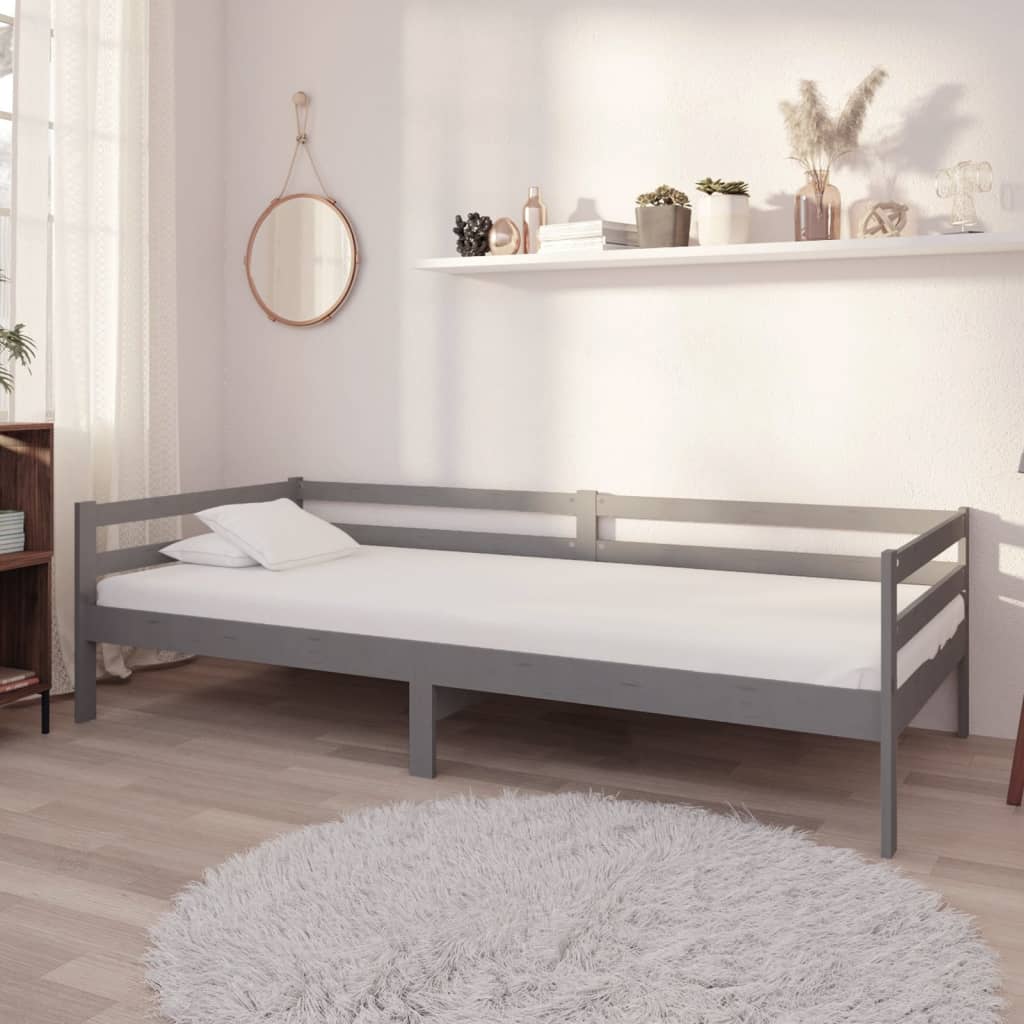 Divano Letto con Materasso 90x200 cm Grigio in Legno di Pino | homemem39
