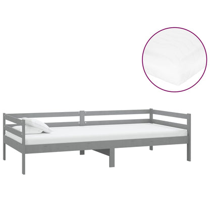 Divano Letto con Materasso 90x200 cm Grigio in Legno di Pino | homemem39