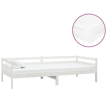 Divano Letto con Materasso 90x200 cm Bianco in Legno di Pino