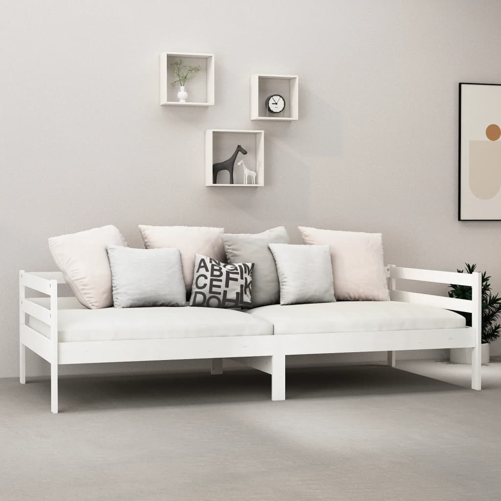 Divano Letto con Materasso 90x200 cm Bianco in Legno di Pino | homemem39