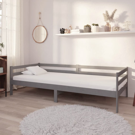 Divano Letto con Materasso 90x200 cm Grigio in Legno di Pino | homemem39