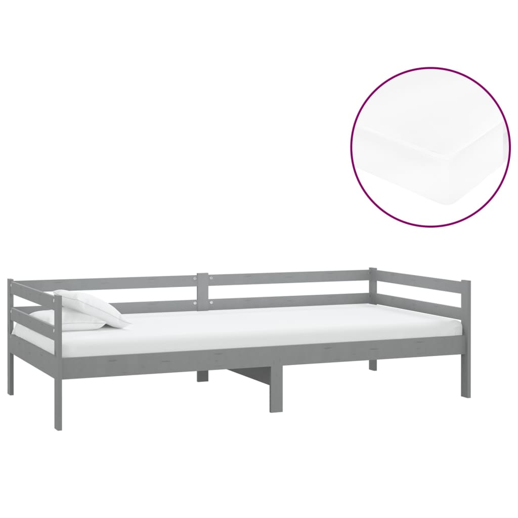 Divano Letto con Materasso 90x200 cm Grigio in Legno di Pino | homemem39