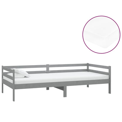 Divano Letto con Materasso 90x200 cm Grigio in Legno di Pino | homemem39