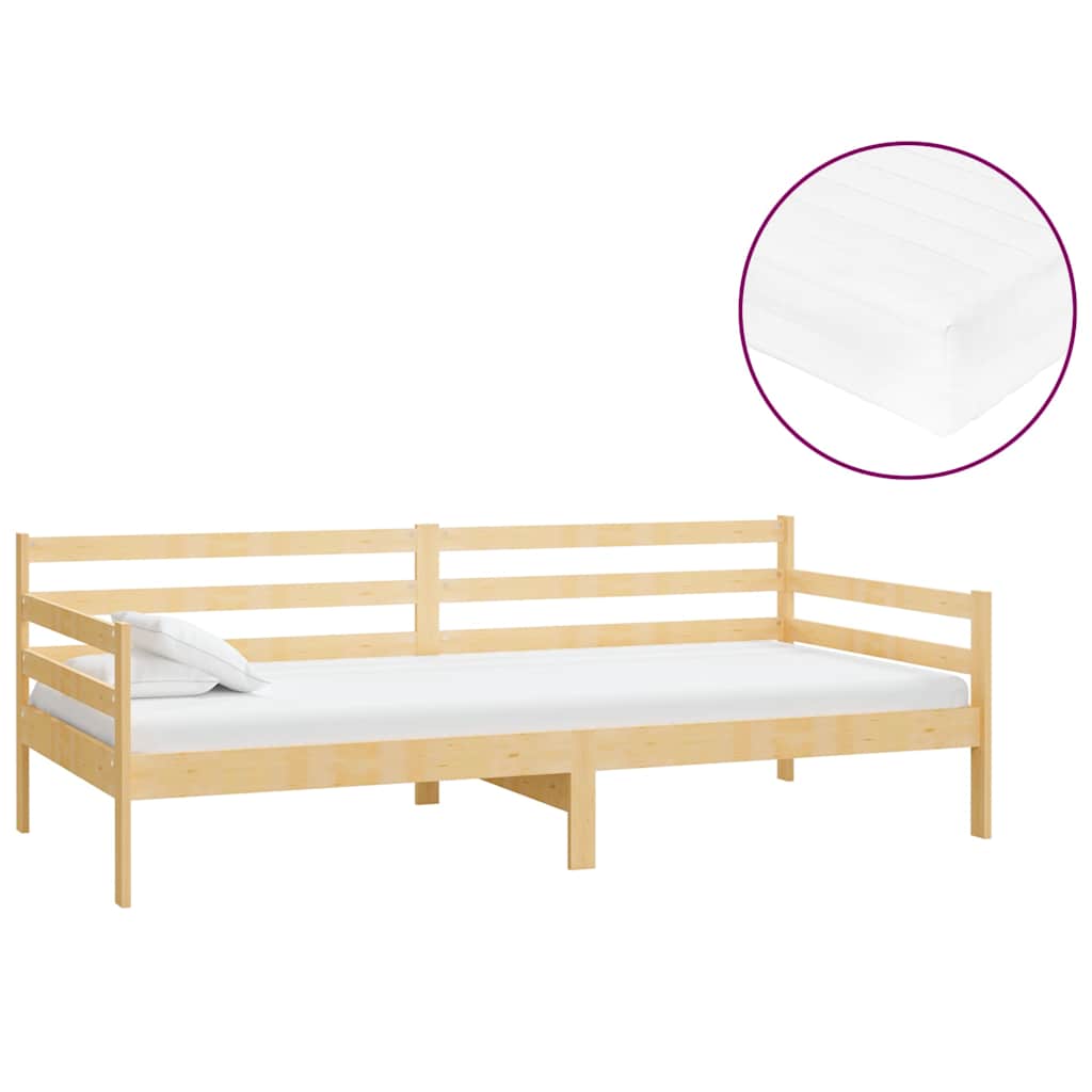 Divano Letto con Materasso 90x200 cm Legno Massello di Pino