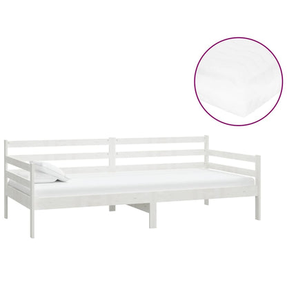 Divano Letto con Materasso 90x200 cm Bianco in Legno di Pino | homemem39
