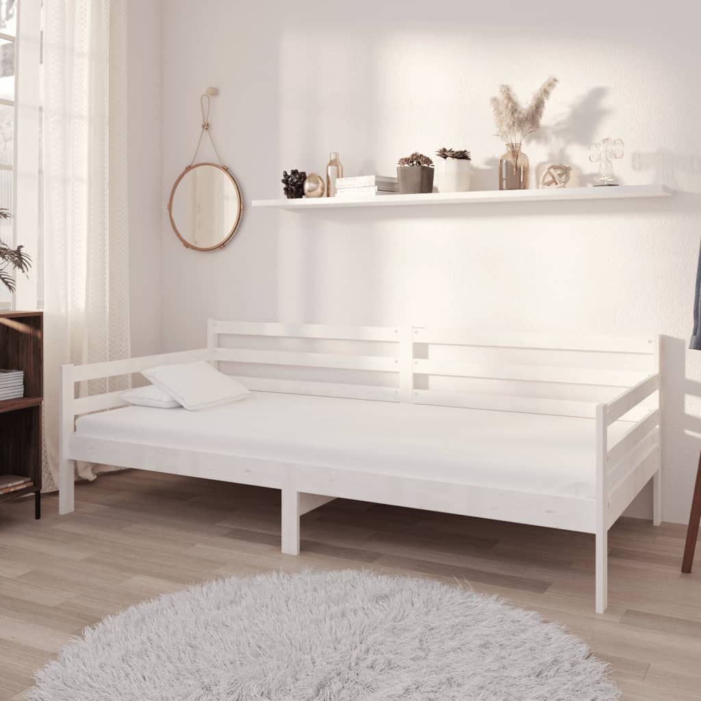 Divano Letto con Materasso 90x200 cm Bianco in Legno di Pino | homemem39