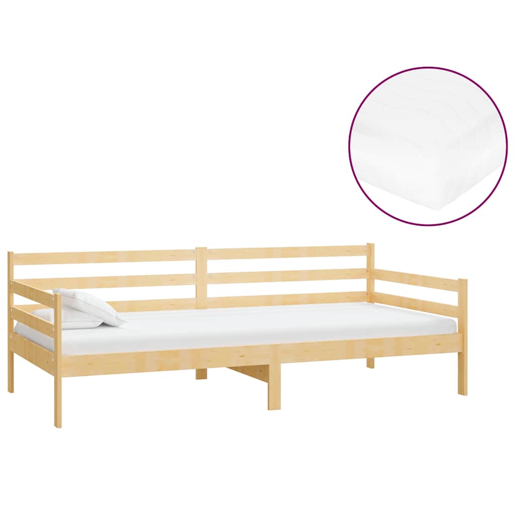 Divano Letto con Materasso 90x200 cm Legno Massello di Pino