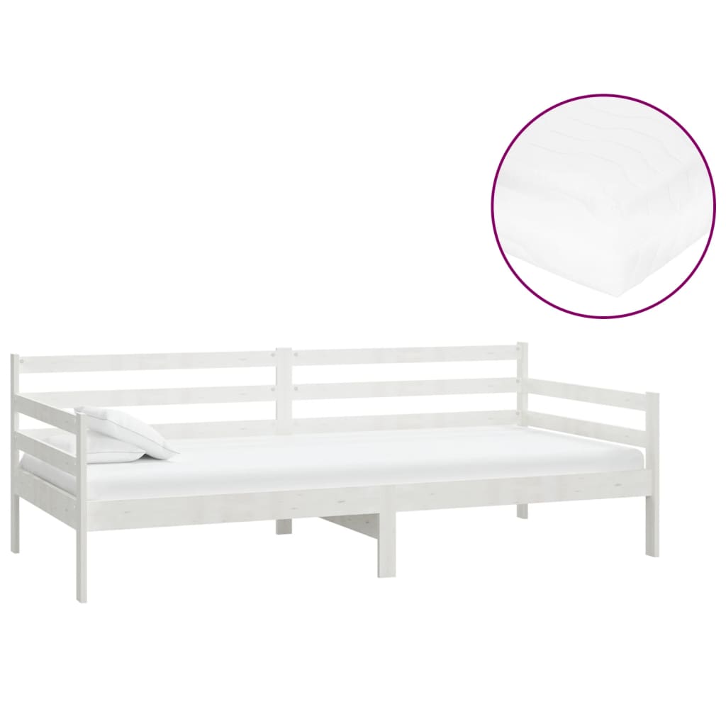 Divano Letto con Materasso 90x200 cm Bianco in Legno di Pino | homemem39