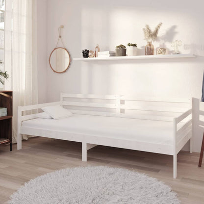 Divano Letto con Materasso 90x200 cm Bianco in Legno di Pino | homemem39