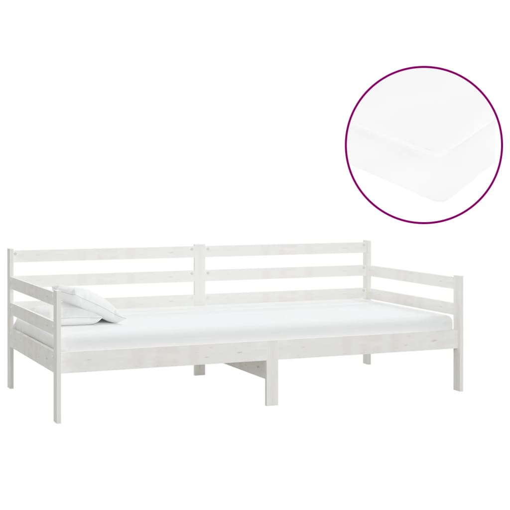 Divano Letto con Materasso 90x200 cm Bianco in Legno di Pino | homemem39