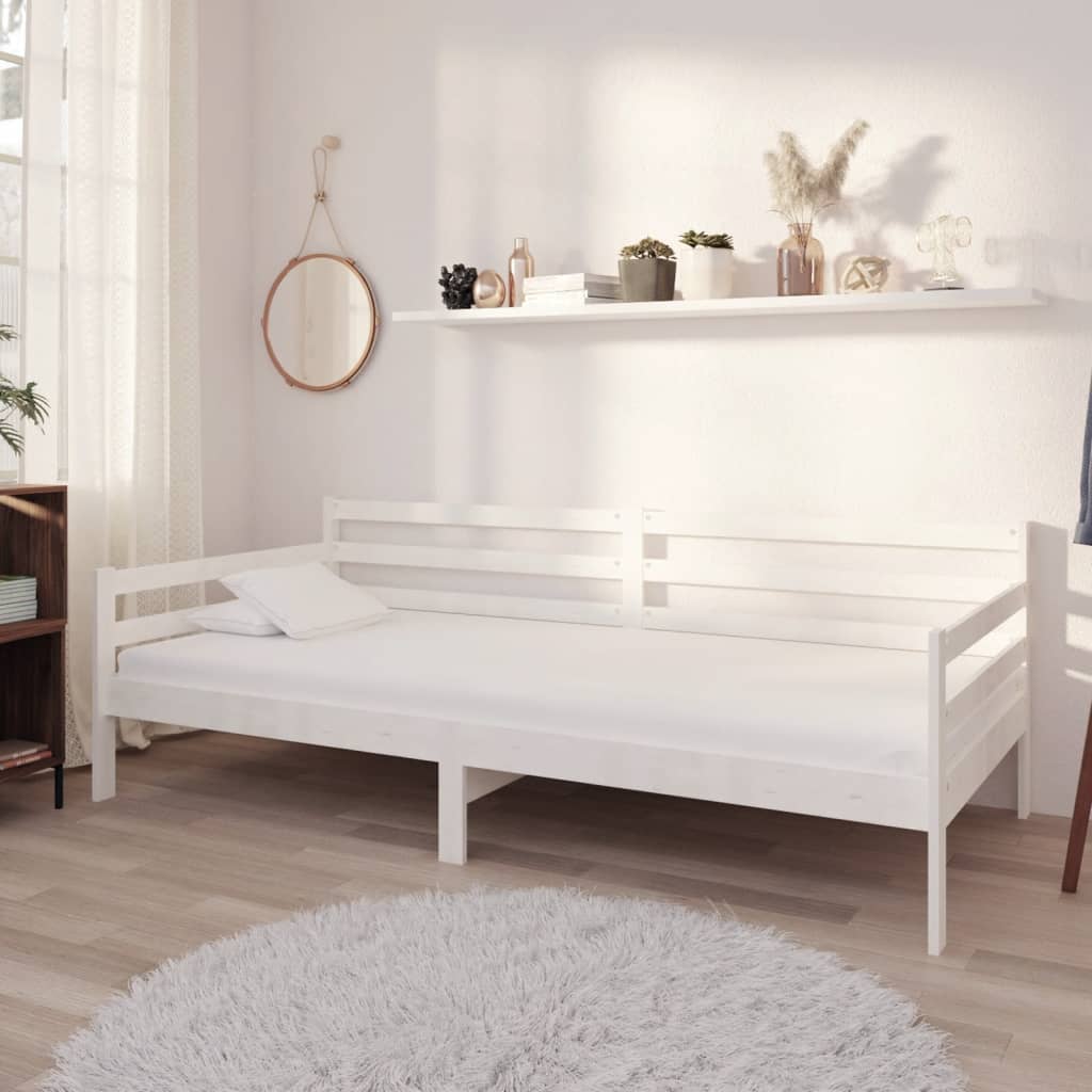 Divano Letto con Materasso 90x200 cm Bianco in Legno di Pino | homemem39