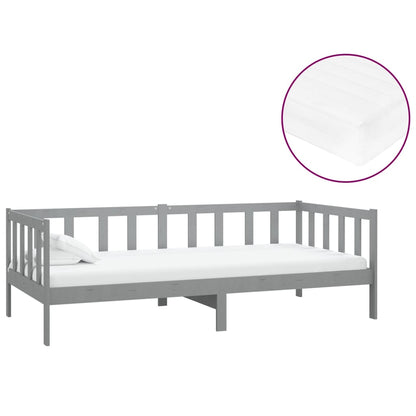 Divano Letto con Materasso 90x200 cm Grigio in Legno di Pino