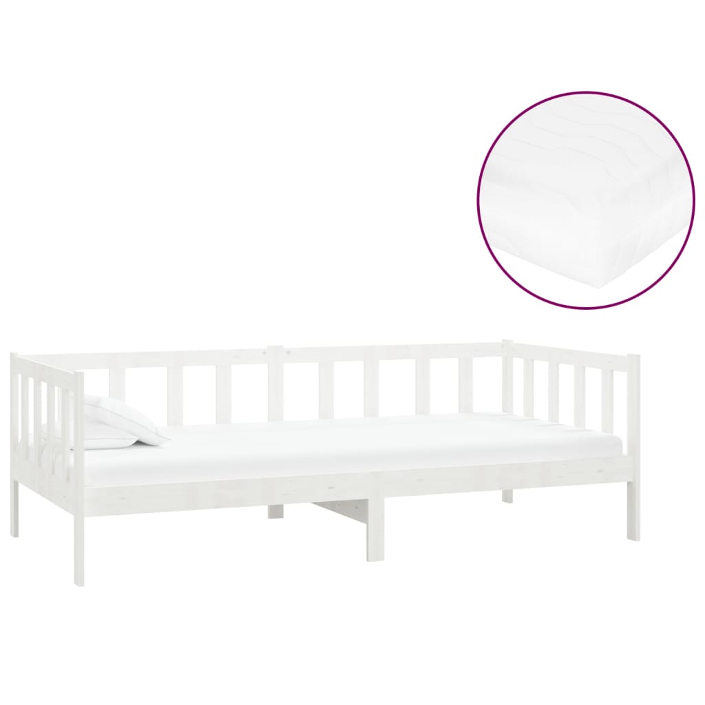 Divano Letto con Materasso 90x200 cm Bianco in Legno di Pino | homemem39