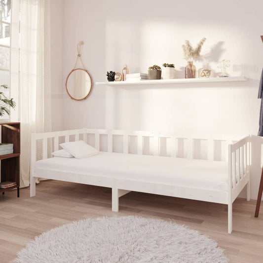 Divano Letto con Materasso 90x200 cm Bianco in Legno di Pino | homemem39