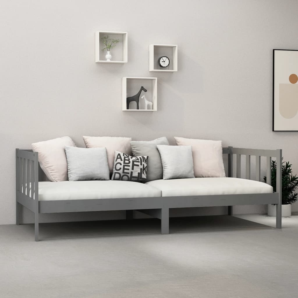 Divano Letto con Materasso 90x200 cm Grigio in Legno di Pino | homemem39