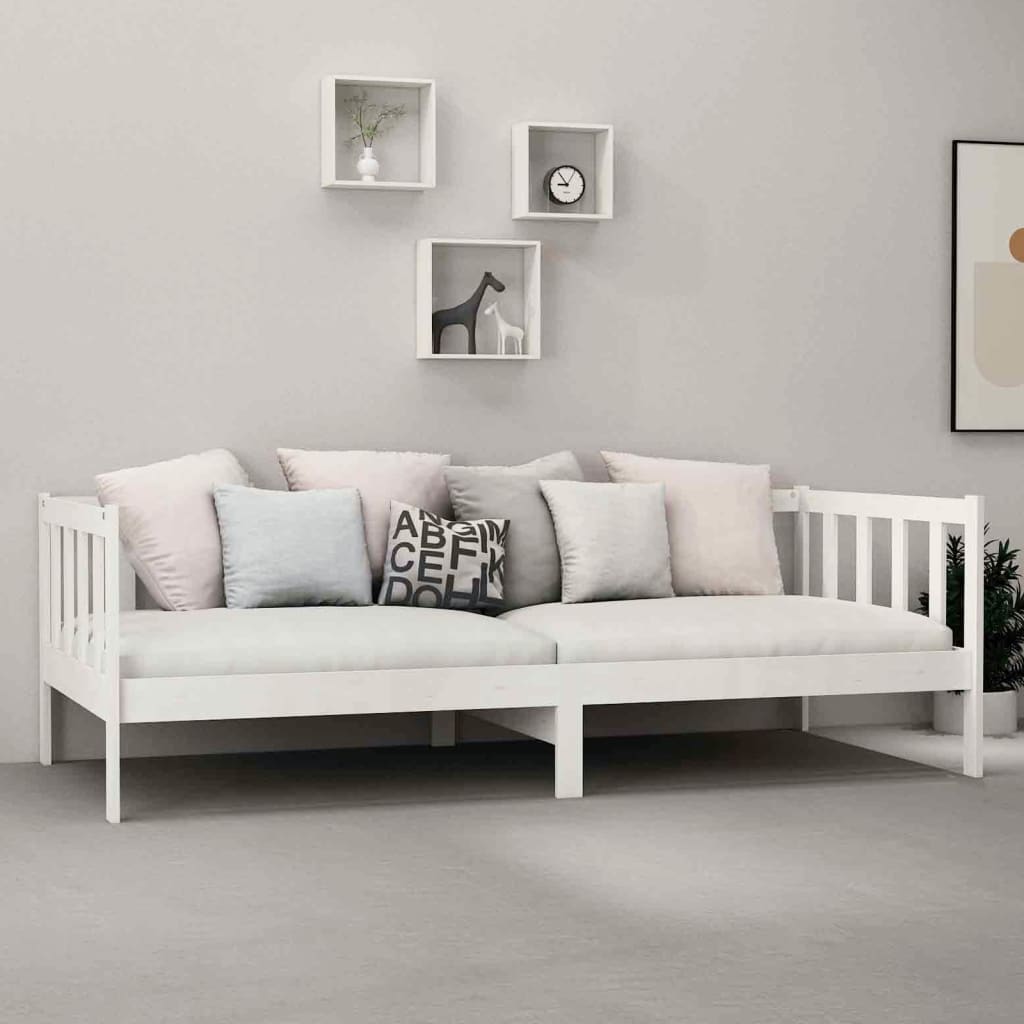 Divano Letto con Materasso 90x200 cm Bianco in Legno di Pino | homemem39