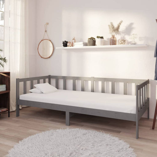 Divano Letto con Materasso 90x200 cm Grigio in Legno di Pino | homemem39