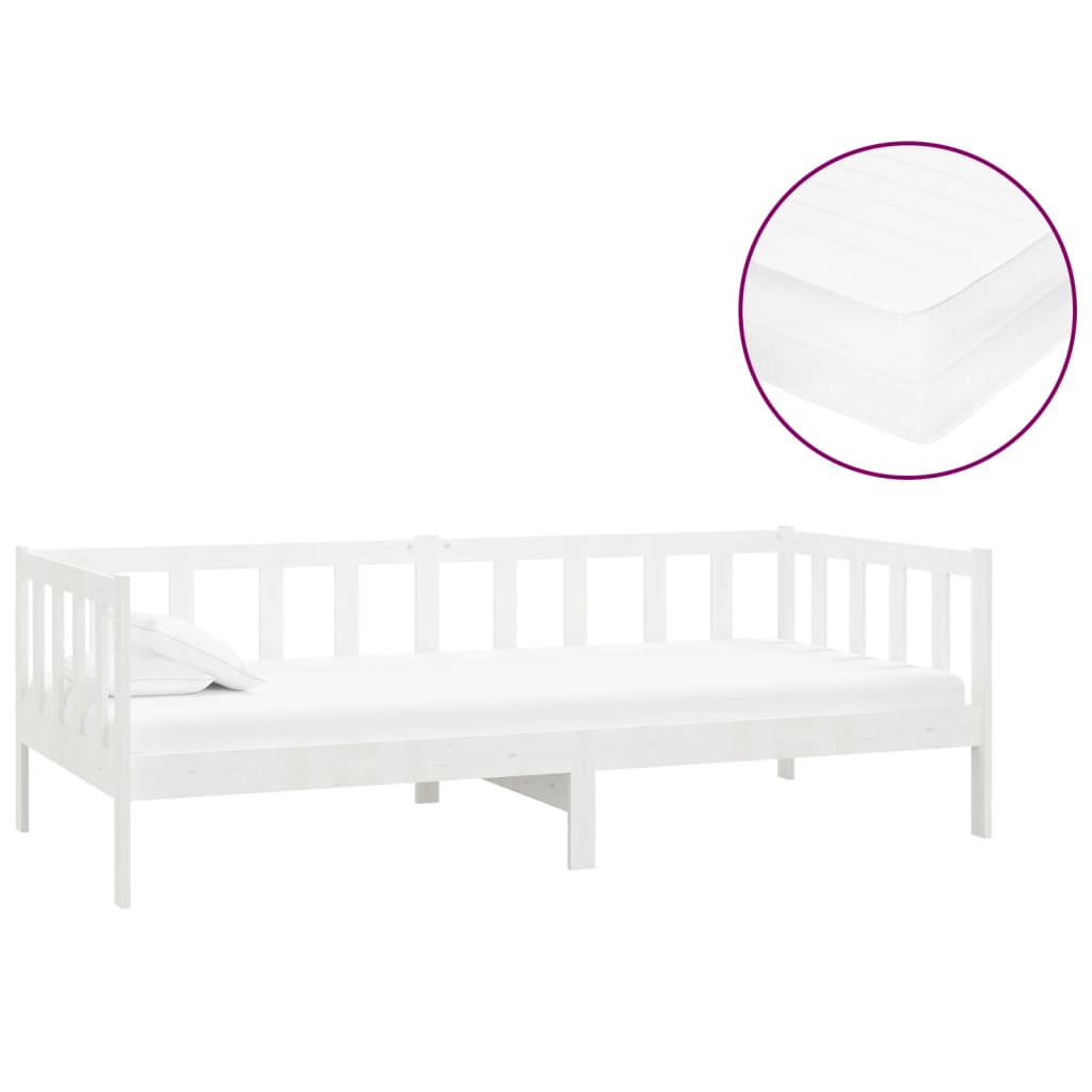 Divano Letto con Materasso 90x200 cm Bianco in Legno di Pino | homemem39