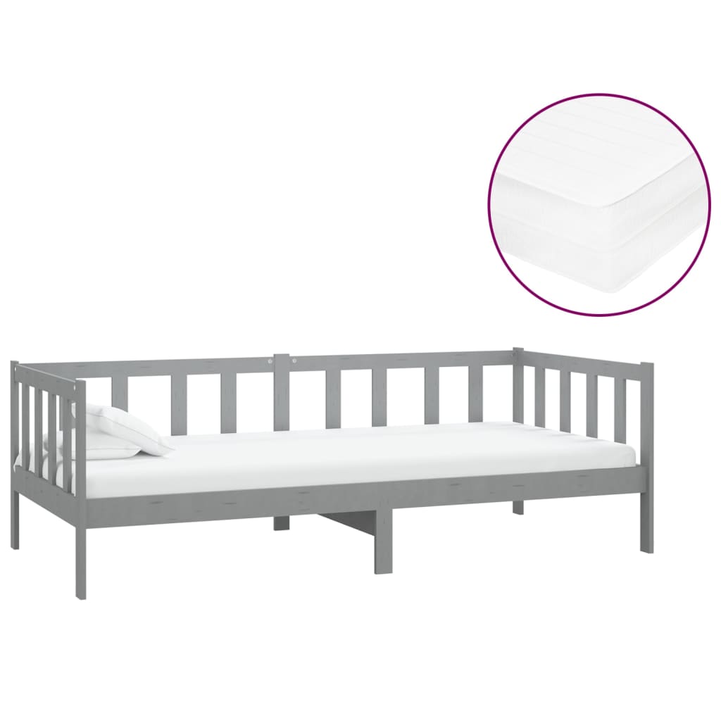 Divano Letto con Materasso 90x200 cm Grigio in Legno di Pino | homemem39