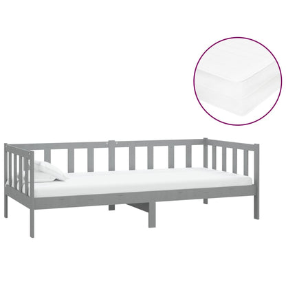 Divano Letto con Materasso 90x200 cm Grigio in Legno di Pino | homemem39