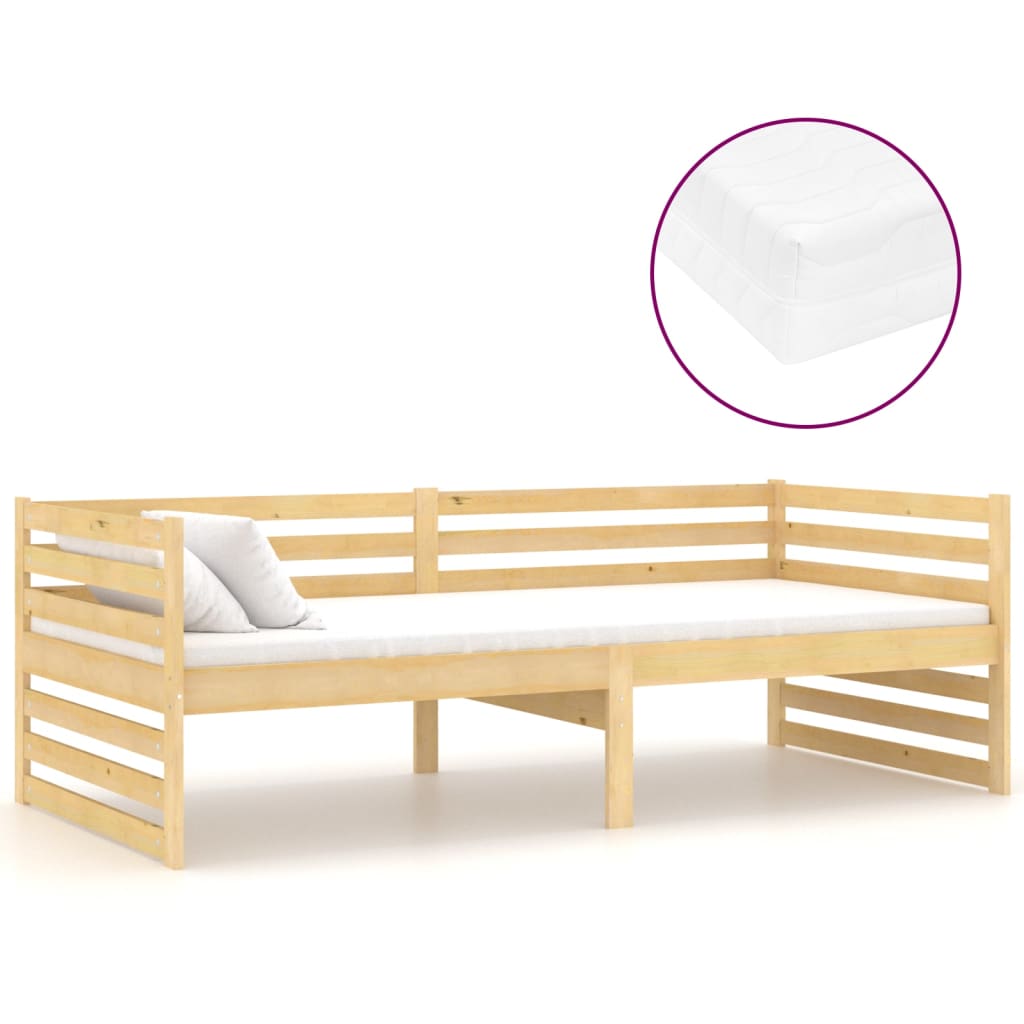 Divano Letto con Materasso 90x200 cm Legno Massello di Pino